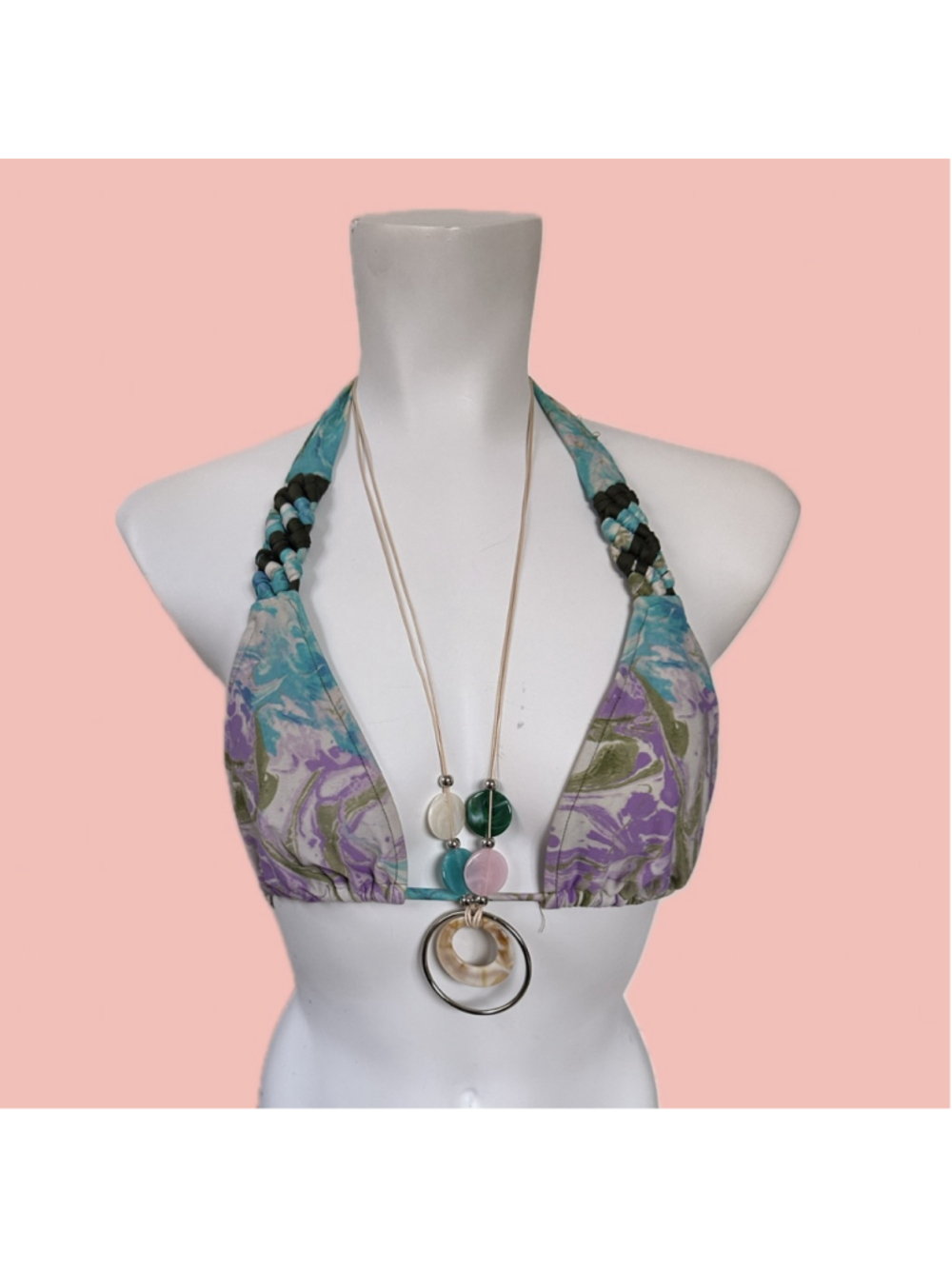 Lucky Brand Braided Strap Bikini Top Medium – Marble Print Swim